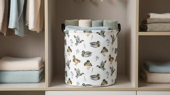 CLOCOR Large Laundry Basket,Waterproof Nursery Hamper,Collapsible Fabric Storage Container,Room Decor,Gift Basket（Mallard