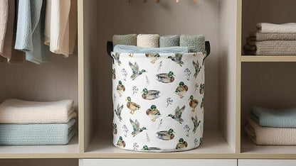 CLOCOR Large Laundry Basket,Waterproof Nursery Hamper,Collapsible Fabric Storage Container,Room Decor,Gift Basket（Mallard