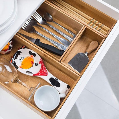 PRATIQUE Bamboo Drawer Organizer - Kitchen Utensil Organizer Silverware Tray Cutlery Holder，Office Desk Supplies and Accessories (8.9x3x2.6 inch)