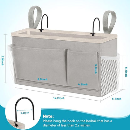 BlissTotes Bedside Caddy, Bedside Storage Organizer for Bunk Bed Accessories, Dorm Storage for Bedside Shelf and Bunk Bed Shelf, Bed Caddy for Home, Dorm, Bunk (Light Gray, 1 Pack)