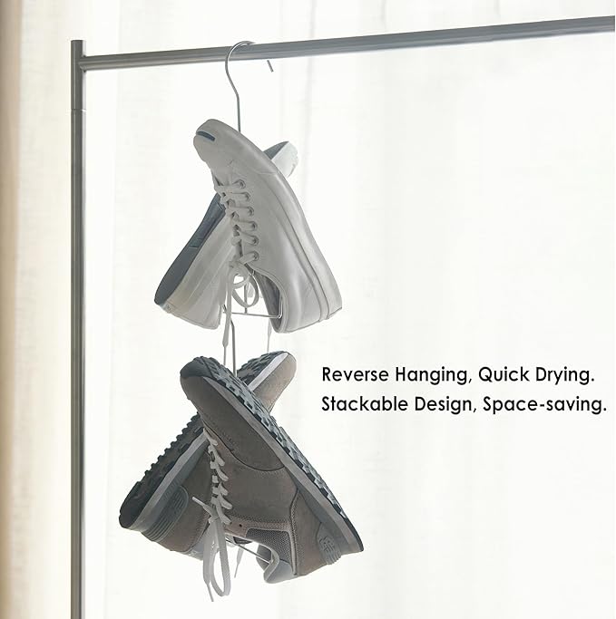 SHIMOYMA Hanging Shoe Organizers, 2 Pack, Stainless Steel Shoe Rack, Shoe Drying Rack with Double Hook Design for Hanging Wet Shoes, Flip Flops, Sandals, Sneakers, Boots