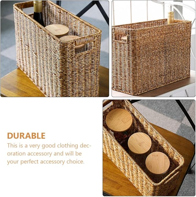 Decorative Woven Basket with Handles Handled Sundries Organizer for Home Decor Vintage Design for Bedroom and Living and Stable Storage