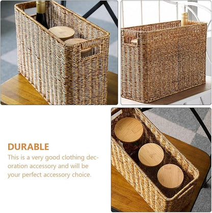 Decorative Woven Basket with Handles Handled Sundries Organizer for Home Decor Vintage Design for Bedroom and Living and Stable Storage