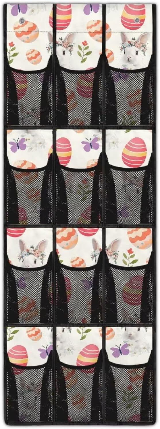 Easter Bunny Over the Door Shoe Organizer 12 Large Pockets Hanging Shoe Organizer for Closet Sturdy Oxford Fabric Shoe Rack for Door