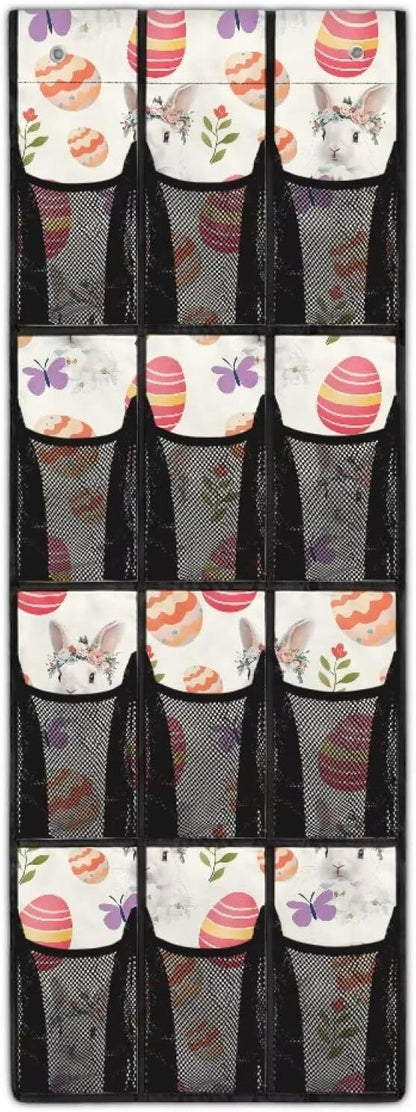 Easter Bunny Over the Door Shoe Organizer 12 Large Pockets Hanging Shoe Organizer for Closet Sturdy Oxford Fabric Shoe Rack for Door