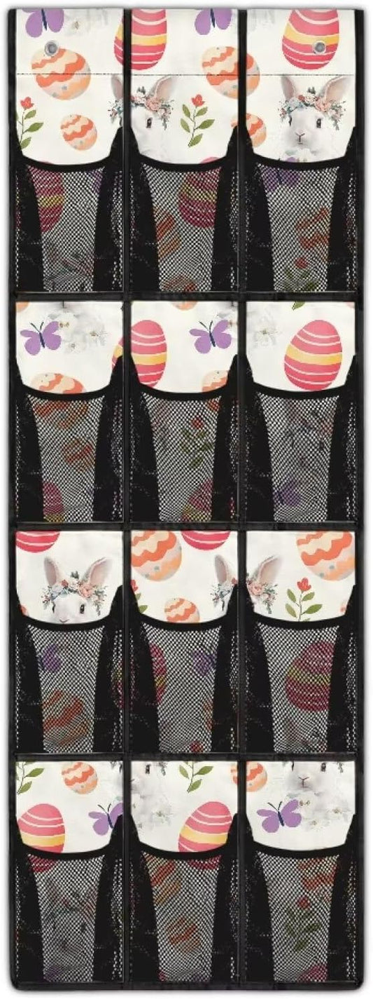 Easter Bunny Over the Door Shoe Organizer 12 Large Pockets Hanging Shoe Organizer for Closet Sturdy Oxford Fabric Shoe Rack for Door