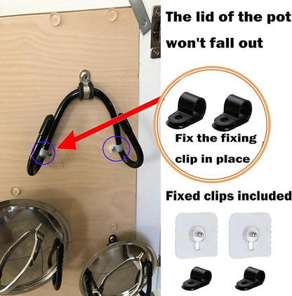 2 Pack Pot Lid Organizer Rack, Black Pot Lids Holder for Cabinet Door/Wall, No Drilling Adhesive Wall/Door Mounted Rustproof Pot and Pan Cover for Kitchen Storage, Pot lid no falls off.