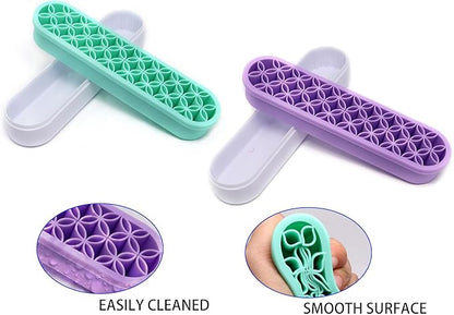 2Pcs Silicone Makeup Brush Holders Green Purple Stand Makeup Brush Organizers Make Up Brushes Storage for Painting Pen Brushes Nail Clippers Drill Pens Ruler Sewing Craft Tools