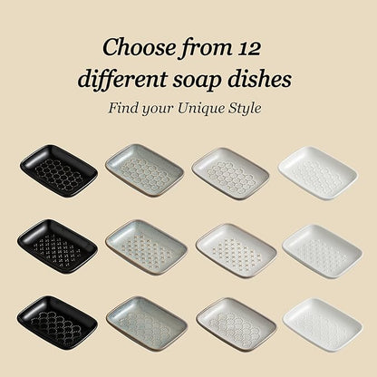 Gomakren Soap Dish for Shower, Ceramic Bar Soap Holder with Honeycomb Design, Soap Saver Tray for Bathroom Kitchen Sink, Sponge & Organizer Tray, Upscale Look, 5.5 Inch, Gray