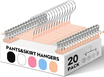 HUADYMEET 20 Pack 12Inch Pants Hangers with Wide Clips,Metal Trouser Hangers for Jeans. Space Saving Heavy Duty Non-Slip Adjustable Closet Organizers and Storage Shorts Hanger for Women, MenCoral Pink