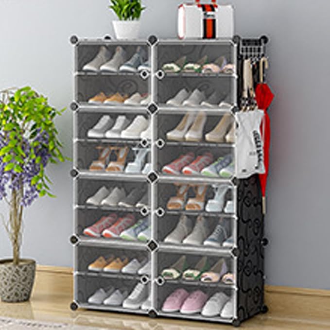 Free Standing Shoe Racks DIY Shoe Organizer Stackable Shoe Cabinet for Closet Entryway Living Room Small Space Shoe Shelves Clear Door Easy Assembly