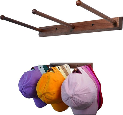 Hat Rack for Baseball Caps, Black Walnut Hat Organizer, Holds 30 Caps, Wall Mounted with Expansion Bolts or Adhesive