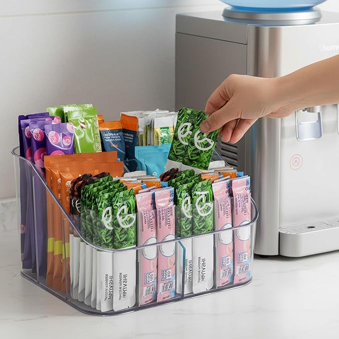 Drink Packet Organizer, Powdered Drink Mix,Powder Packet,Acrylic Water Flavor Packet Organization Container with Removable Dividers for Storage Bins for Kitchen Cabinet, Pantry,Office