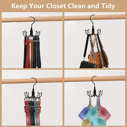 Belt Hanger 2 Pack 360° Rotatable Closet Organizer for Ties, Belts, Scarves, Hats Space-Saving Multi-Purpose Storage Hooks with Durable Design