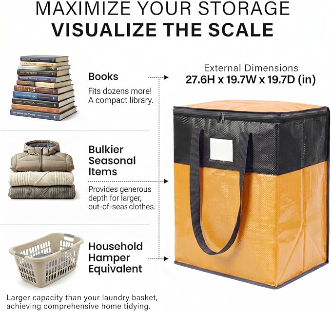 2Pack 180L Extra Large Moving Bags Heavy Duty with Strong Zipper & Comfortable Handles,Sturdy & Durable Clothes Storage Bags,Reusable Packing Moving Boxes for College Dorm,Bedding,Space Saving,Yellow