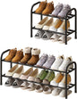 kiplant Shoe Rack for Closet, Black 2-Tier Expandable Closet Shoe Rack Metal Organizer, Heavy Duty Shoe Storage Shelf for Entryway, Doorway, Narrow Space