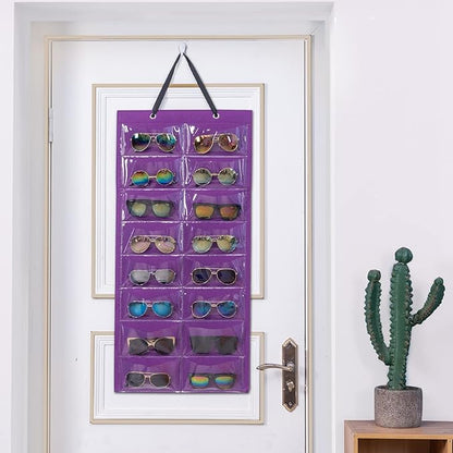 Lolalet Sunglasses Organizer, Hanging Sunglass Holder Organizer for Wall 16 Slots Double Sided Glasses Organizer -Purple, 1 Pack