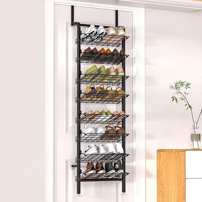 DTUQYX Over the Door Shoe Organizer - 8 Tiers Adjustable Shoe Rack for Door Hanging Heavy Duty Metal Shoe Organizer for Closet for Shoes,Accessories, 67.52'' L x 17.91" W x 9.84" H