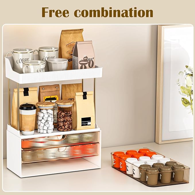 caktraie Bathroom Organizers and Storage - 3 Drawers 2 Tier Makeup Organizer, Cosmetic Storage Drawer for Dresser Countertop and Bathroom Vanity for Large Skincare, Perfume, Amber