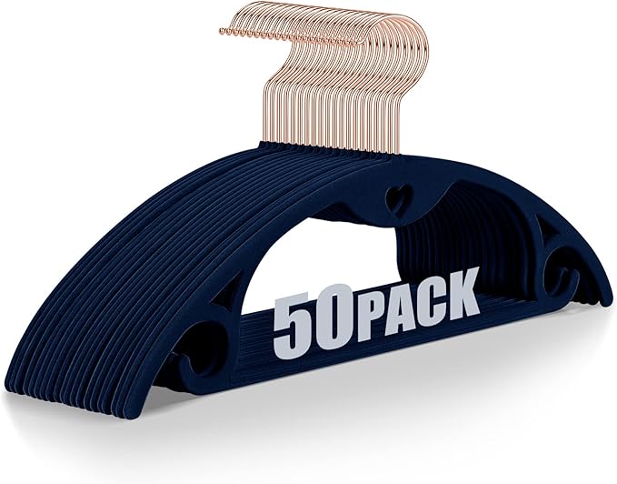 Velvet Hangers 50 Pack: Felt Clothes Hangers Heavy Duty Shirt Sweater Hangers No Shoulder Bump Non Slip Slim Thin Coat Hangers for Closet - Blue