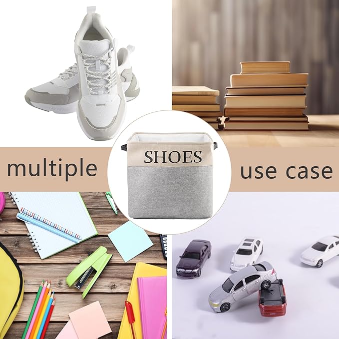 2 Pack Storage Basket for Shoe Organizer, Flodable Space-Saving Storage Bin Decorative Basket Shoe Storage Bin Organizer for Hallway Entryway Home Decor Living Room