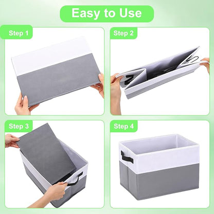 Large Shelf Storage Bins [4 Pack],Decorative Collapsible Storage Basket,Fabric Closet Organizer and Home Storage Cubes with Handles for Organizing Books, Clothes, Toys, Nursery（Grey）
