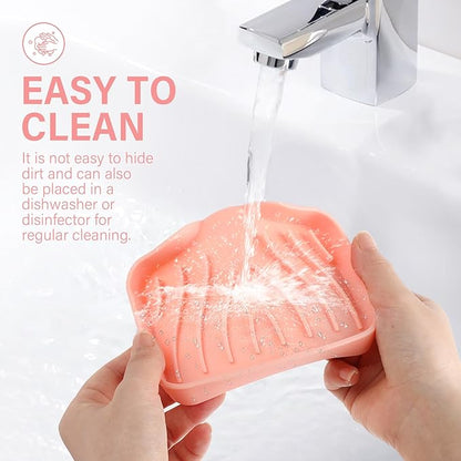 Silicone Soap Dish with Drain, SAISN Kitchen Soap Tray for Shower 2 Pack Self Draining Soap Dish Soft Bathroom Soap Holder for Kitchen Sink Flexible Portable Soap Saver, Pink