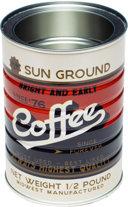 Retro Tin Can, Studio MPLS Designs, Collectable, Peel & Stick Valved End with Metal Lid, 8-12oz (4.0625 x 5.5 in) (Sun Ground Design)