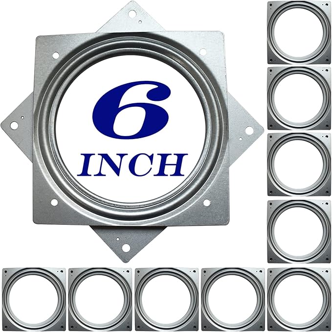 6Inch Lazy Susan Hardware, 10 Pack Square Rotating Bearing Plate, 500lbs Capacity Lazy Susan Turntable Bearing for for Serving Trays, Kitchen Storage Racks, Craft Table, Zinc Plated Steel Swivel Plate
