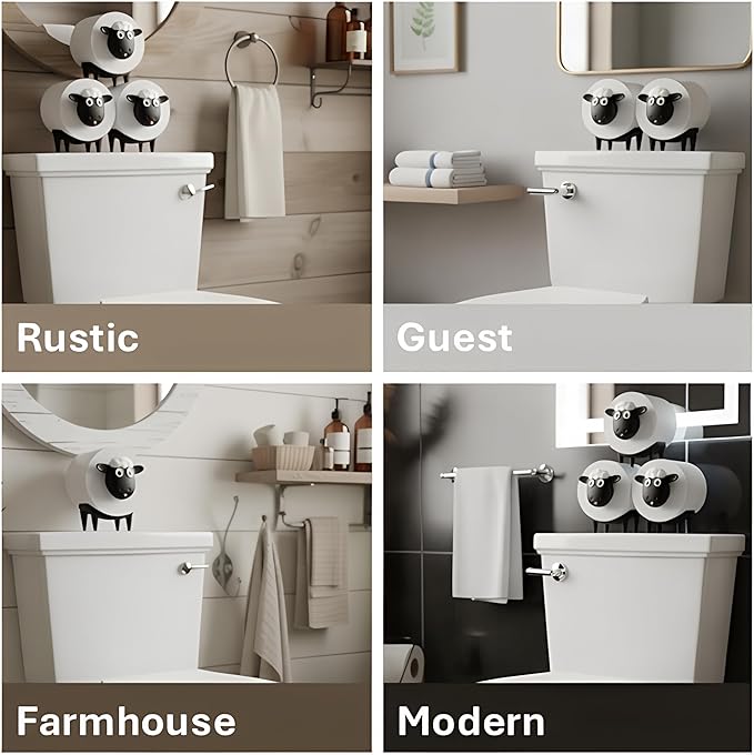 Sheep Toilet Paper Holder 3-Pack, Black Sheep Funny Bathroom Decor, Free Standing Cute Animal Holder, Stylishly Store Extra Toilet Paper, Modern Tissue Roll Storage, House Warming Funny Gifts