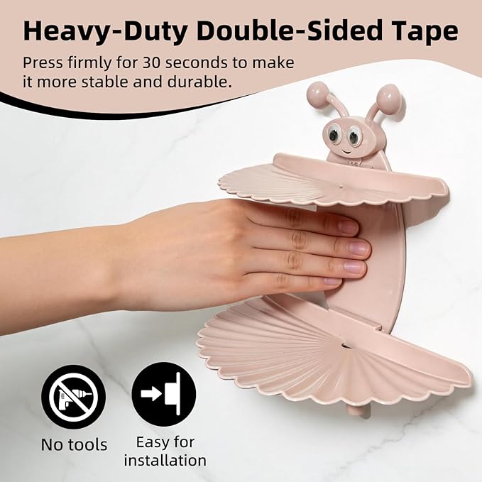 2PCS Double-Deck Soap Dish Holder for Shower, Bee Shape Wall Mounted Soap Holder with Strong Adhesive, Self Draining Soap Tray, No Drilling Bathroom Accessories, Nordic Pink