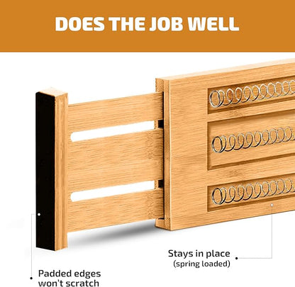6-Pack Drawer Dividers - 4 Inches High, Adjustable 11 to 17 Inches Bamboo Drawer Organizers, Large Deep Expandable Separators for Clothes, Dresser, Bedroom, Bathroom, Baby, Office, Kitchen Utensils