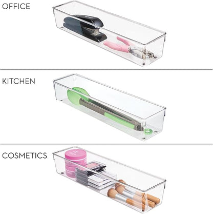 iDesign Plastic Drawer Organizer Bins - Storage for Kitchen, Bathroom, and Desk Drawers - Set of 3 - Clear