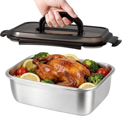 QCQHDU Stainless Steel Food Storage Containers, 3800 ML/ 129 oz / 16 Cup Large Food Storage Meal Prep Containers with Airtight Lids for Roasting Turkey, Chicken, Baking Casserole, Fruits, Party