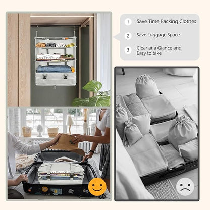 Surblue Hanging Closet Storage Bag Collapsible 3-Shelf Washable Oxford Fabric with 2 Hooks (XL 17.71 * 11.81 * 20in, Light Gray)