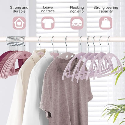 Velvet Hangers 50 Pack: Felt Clothes Hangers Heavy Duty Shirt Sweater Hangers No Shoulder Bump Non Slip Slim Thin Coat Hangers for Closet - Pink Multi