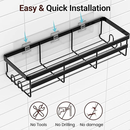 WOWBOX Shower Caddies 2 Pack - Adhesive Hanging Shower Shelf - Bathroom & Kitchen Organizers and Storage, No Drilling Stainless Shower Shelves for Home Decor Storage (Large), Black