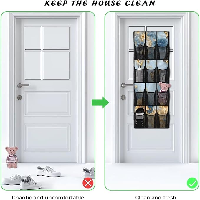 Marble Behind Door Organizer 12 Pockets Blue Over The Door Organizer for School Sunflower Multi-Pocket Organizer Easy to Install Multi-Funtion Storage Bag for Dorm