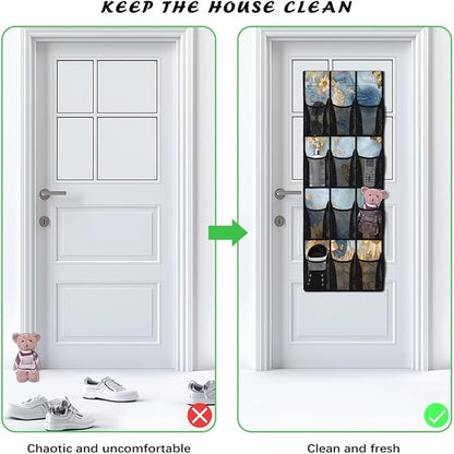 Marble Behind Door Organizer 12 Pockets Blue Over The Door Organizer for School Sunflower Multi-Pocket Organizer Easy to Install Multi-Funtion Storage Bag for Dorm