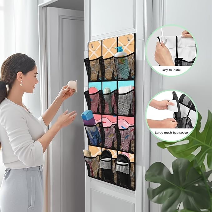 Over the Door Shoe Organizer,Ice Cream Pattern Shoe Organizer Door Hanger,Shoes Hanger Storage Organizer Bag for Bedroom Waterproof Reusable