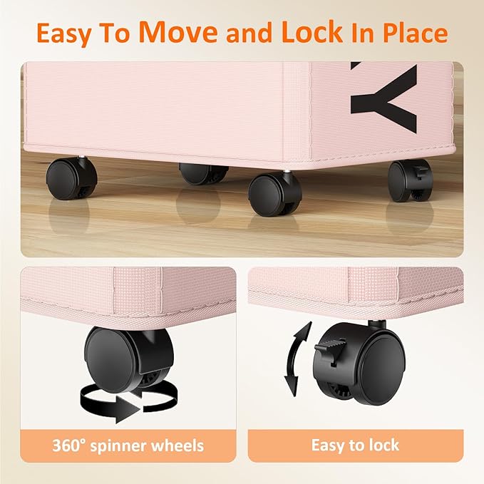 Optish Pink Laundry Basket with Wheels, Dorm Room Essentials for Girls, 90L Rolling Laundry Hamper with Wheels and Removable Mesh Bag for Clothes, Bedroom, Bathroom, College