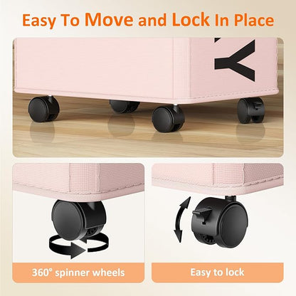 Optish Pink Laundry Basket with Wheels, Dorm Room Essentials for Girls, 90L Rolling Laundry Hamper with Wheels and Removable Mesh Bag for Clothes, Bedroom, Bathroom, College