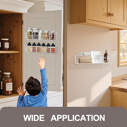 Spice Rack Wall Mount, 4-Pack Seasoning Organizer for Kitchen Storage Organization, Spice Holder Shelf Saving Space for Cabinet, RV, Pantry, Silver