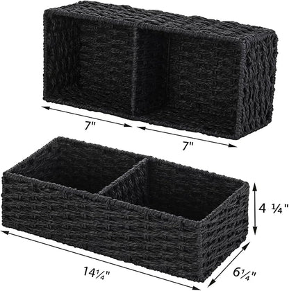 Vagusicc 2 Section Wicker Storage Basket, Black Wicker Baskets, Toilet Tank Basket, Small Baskets for Organizing Storage Shelves, 2-Pack