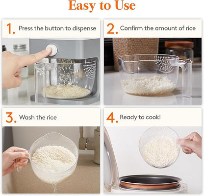 Lifewit 2 Pack Rice Dispenser 25 Lbs(11.3kg), Rice Storage Container Sealed Moisture Proof with Measuring Cup for Kitchen Pantry Household, BPA-Free, Grey