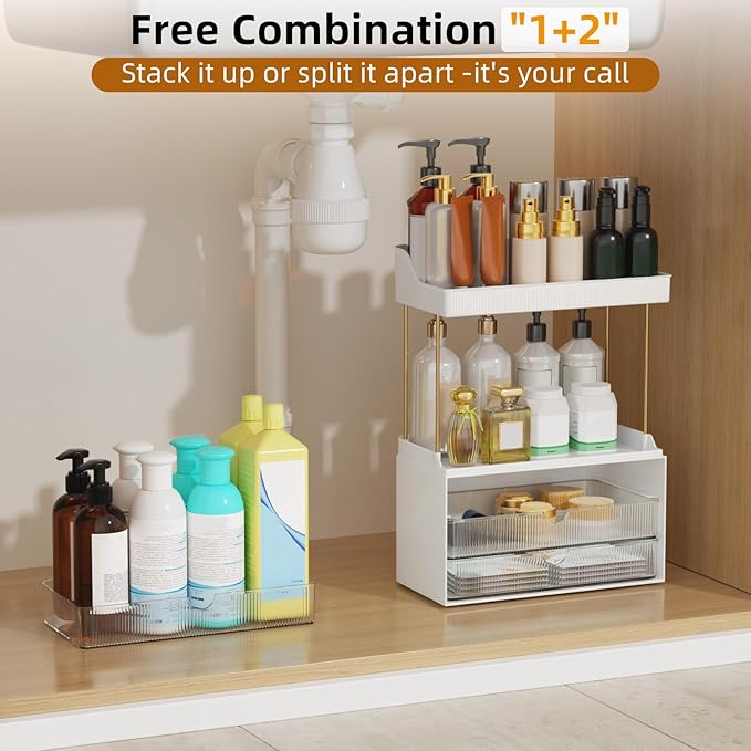 StorBin 2 Sets Makeup Organizer – 5 Tier Bathroom Organizers and Storage, Versatile Perfume Vanity Organizer, Ideal for Cosmetic, Large Skincare, Face Mask, Office Supplies, Clear