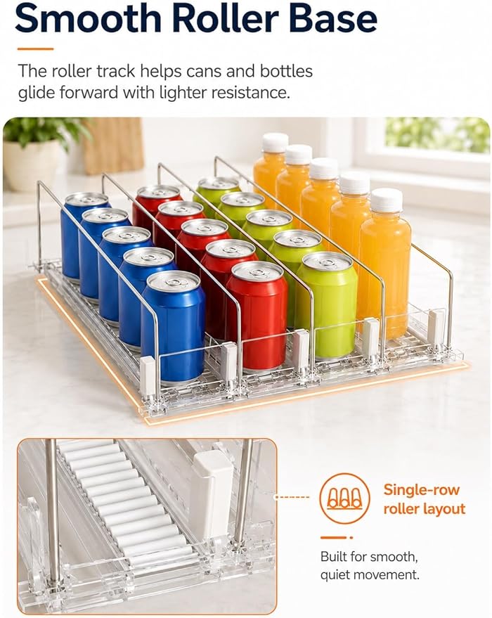 Self-Weight Sliding Shelf Beverage Organizer,Front-Facing Fridge Can Dispenser,Adjustable Rolling Tray for Retail Display(75x490 mm)