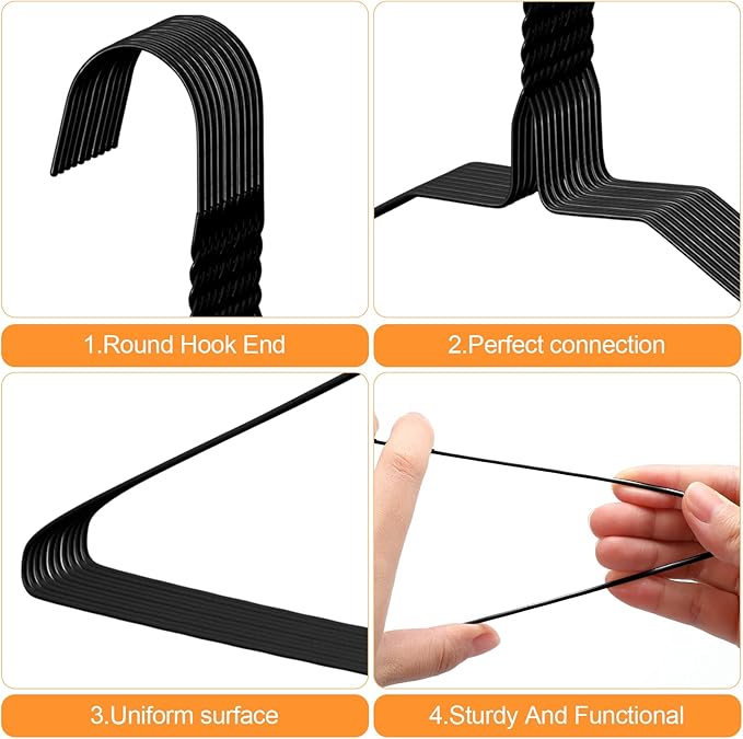 Yuntau 20 Pcs Wire Hangers Bulk 17.7" Dry Cleaner Hangers, Suit Holders for Home Caped Clothing (Black)
