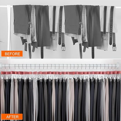 TOPIA HANGER Red Cedar Wooden Pants Hangers 20 Pack, Slacks Trouser Shorts Hangers with 2 Big Metal Anti-Wrinkle Adjustable Clips, 360° Stronger Chrome Hooks, CT07P20