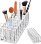 Acrylic Makeup Tool Organizer 24 Space Storage Deep Slot Refillable Container For Long Cosmetic Beauty Tool Organization Display Case